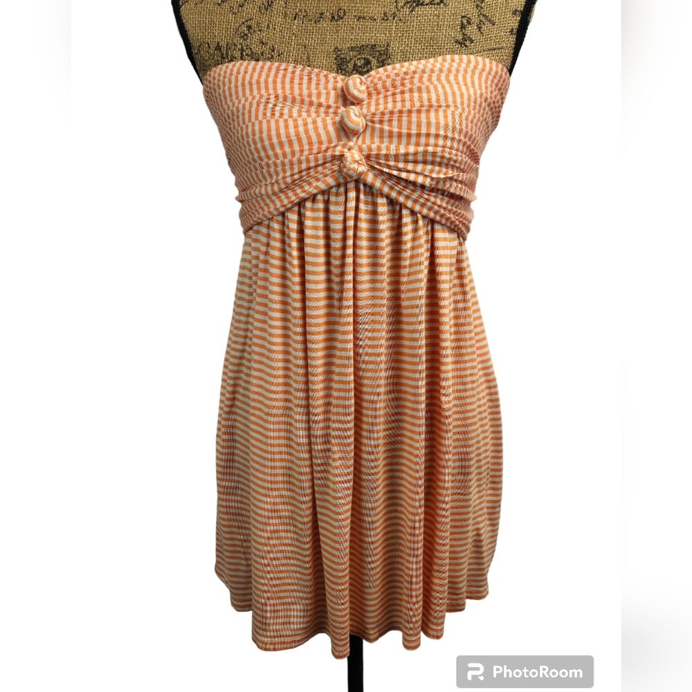 Nwt Bcbg Max Azria Strapless Shirring Tunic Top W Knots Sz M New Orange & Cream